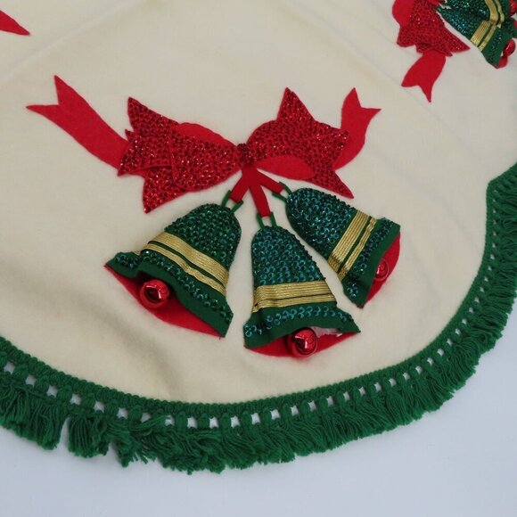 Edna Looney Handmade Felt Tree Skirt Jeweled Bells Christmas Holiday Finished - Picture 7 of 10